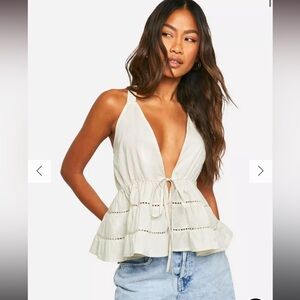 Boohoo Women’s Stone Color Tie-Front Peplum Tank Top NWT Size 6